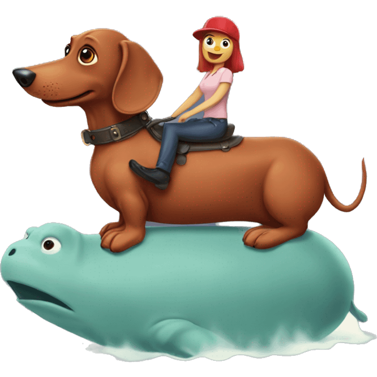 Red dachshund riding hippo emoji