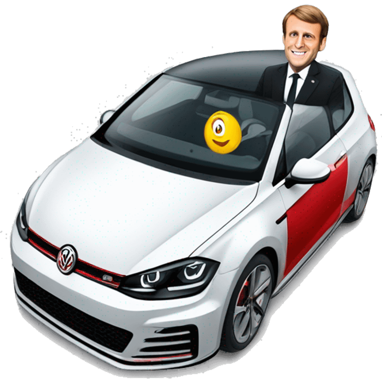 Emmanuel Macron dans une golf gti emoji