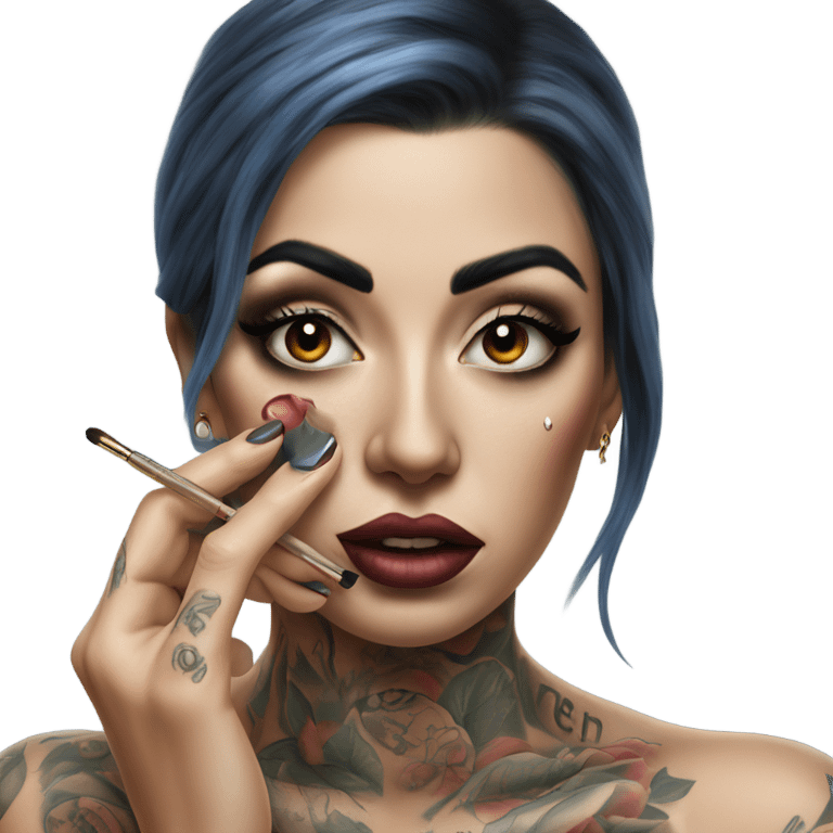 Hyper Realistic Beautiful tattooed woman applying her makeup while crying  emoji