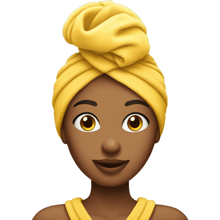 A yellow female emoji with a towel on her head, retouching the makeup emoji