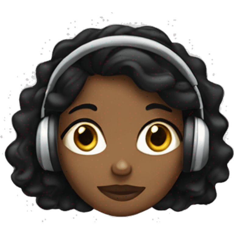 Brown girl with black wavy hair with headphones emoji