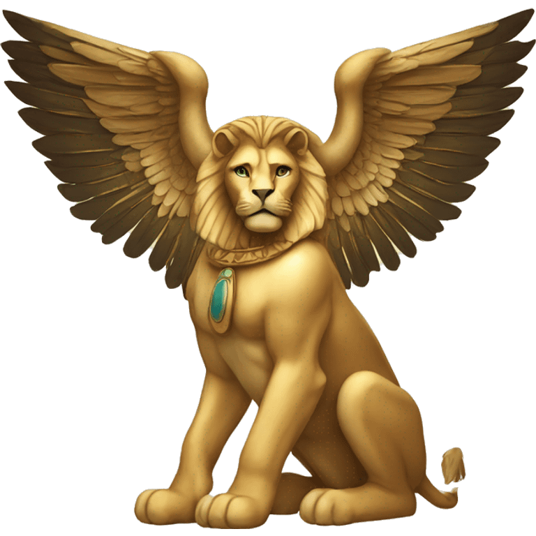 An emoji representing a greek sphinx (not egyptian) with wings of an eagle, body of a lion/cat and face of a woman emoji