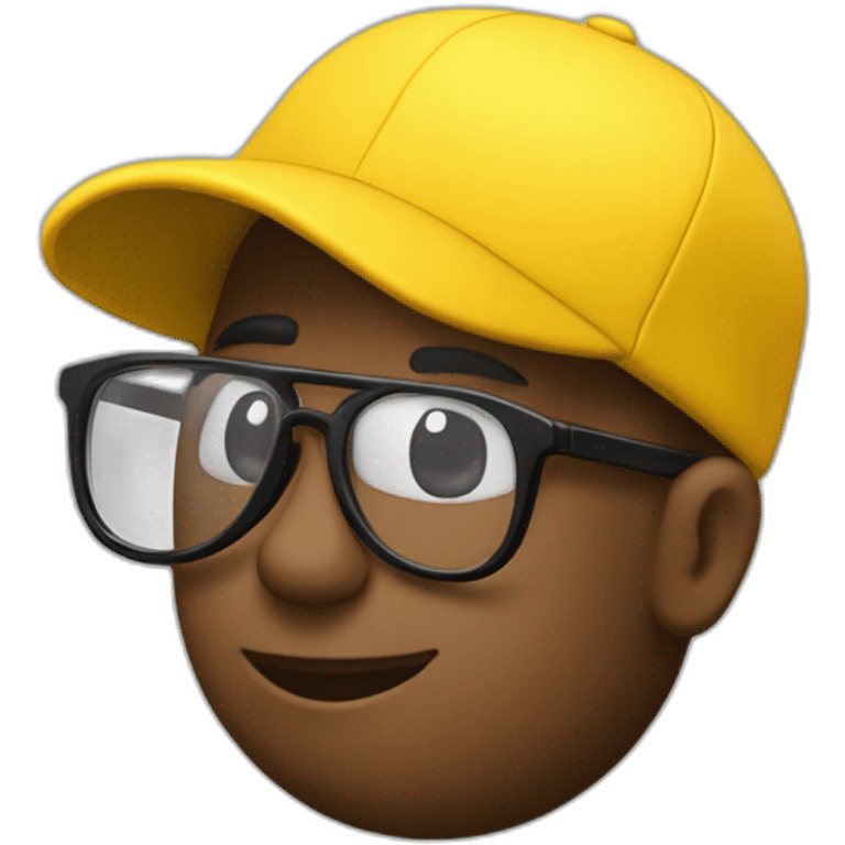 crea un emoji amarillo con lentes de aviador de color negro y gorra negra emoji