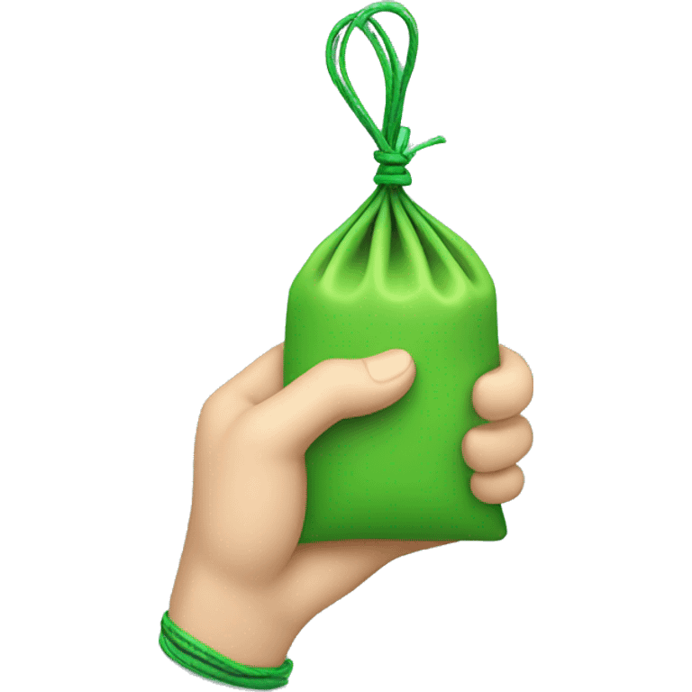 hand holding a green pouch tied with light green string emoji