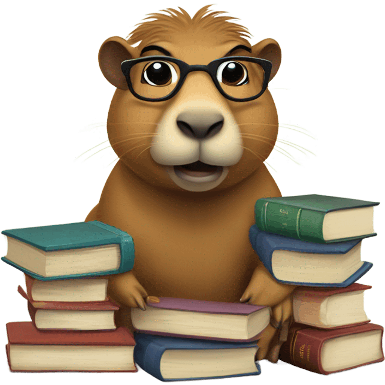 Clever CAPIBARa with books emoji