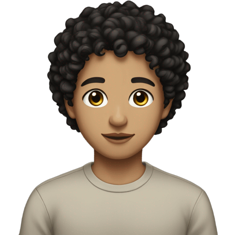 light skin, short black curly hair, brown eyes, 17, with a black shirt and pants emoji