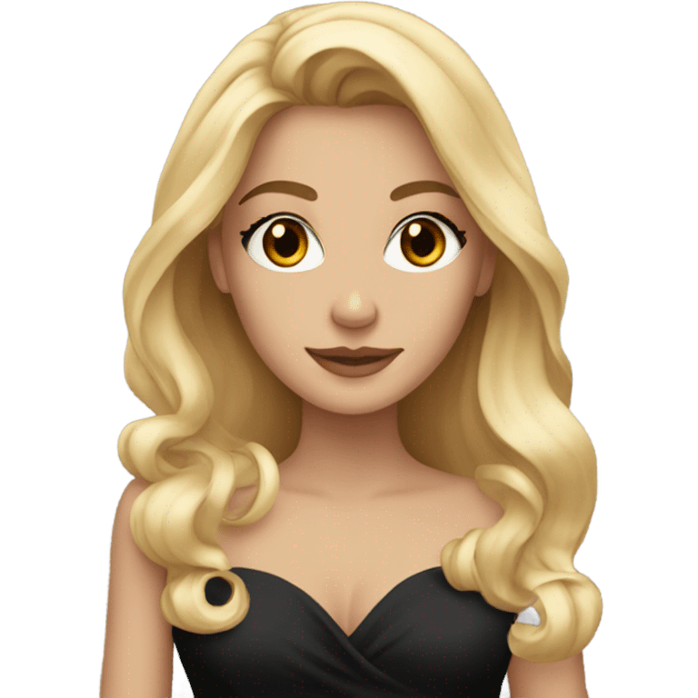 Gorgeous blonde woman, brown eyes, long hair, wearing a black gown emoji