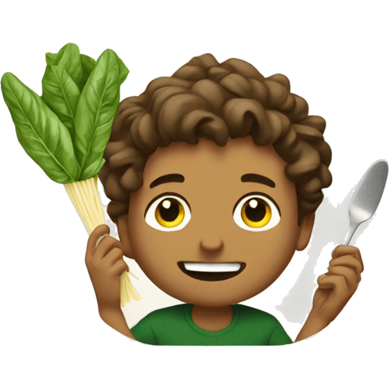 A young man eats basil pasta  emoji