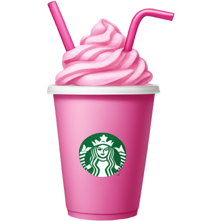 Starbucks cup with pink straw and pink ribbon around it with bow emoji