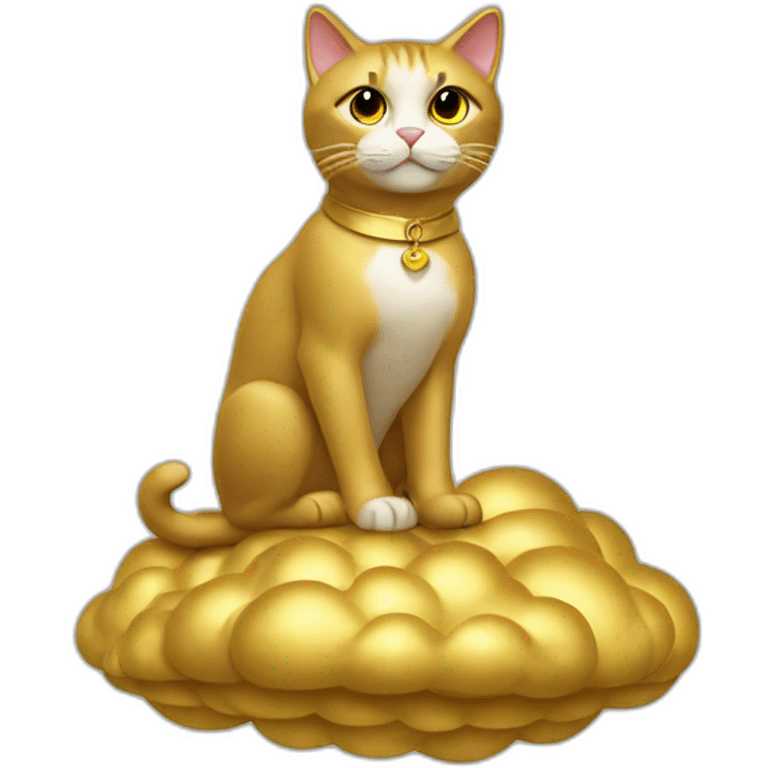 cat secretary sitting on top of the gold cloud emoji