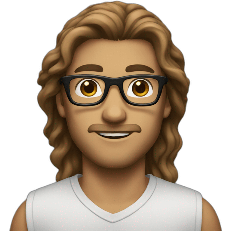 a guy with long brown hair, a black bandana, and rectangular glasses.  emoji