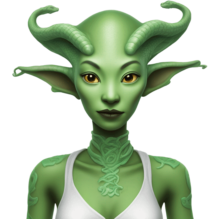 Photo realistic, alien female green,  on white china dragon infinite story emoji