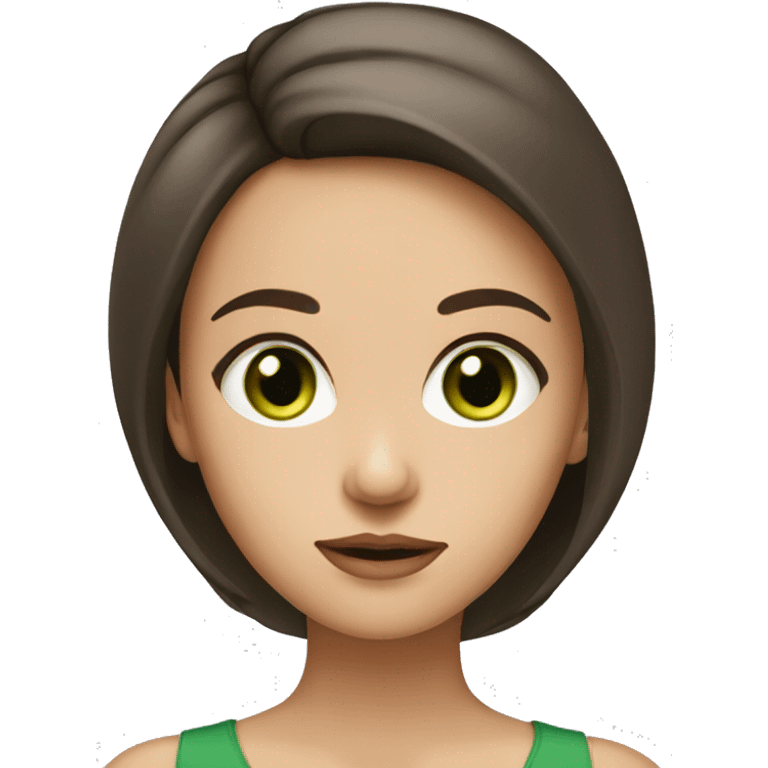 girl with sharp chin and brunette hair with moderately big eyes and green eye color emoji