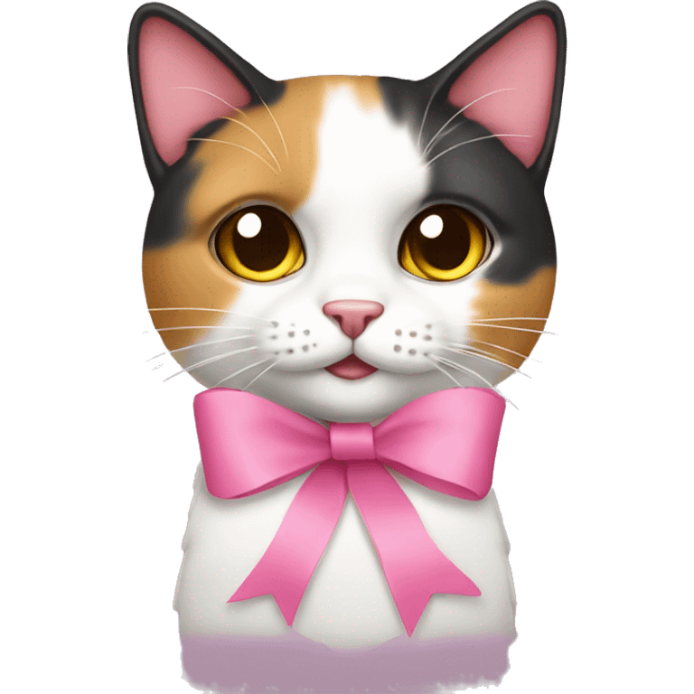 calico cat with pink ribbon emoji