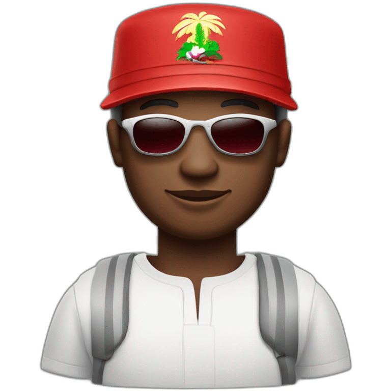 Nigerian Igbo man wearing a red and white traditional Igbo cap and silver sunglasses emoji