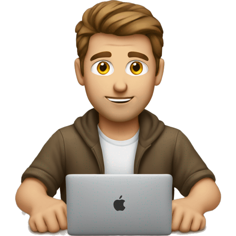 brown haired white man developer working on macbook emoji