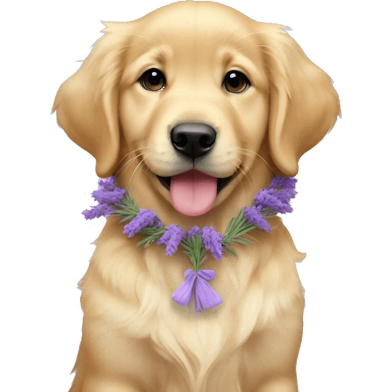 female golden retriever puppy with lavender neck garland emoji