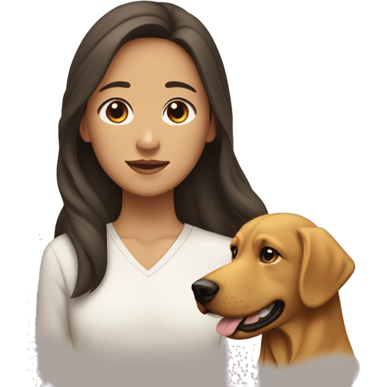 Very Light brown skin male next to an Asian female with a dark golden retriever in the middle  emoji