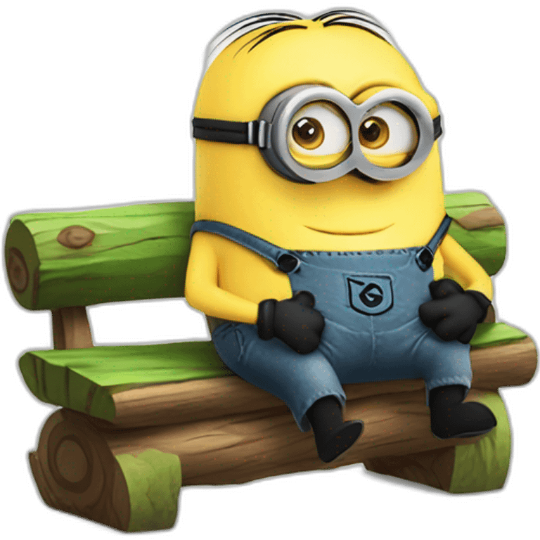 minion cute sitting on a bench and hugging a log emoji