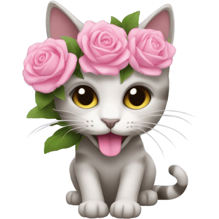 Cat giving pink flowers emoji