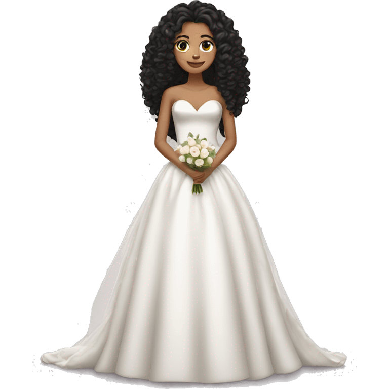 wedding bride with long black curly hair brown eyes emoji