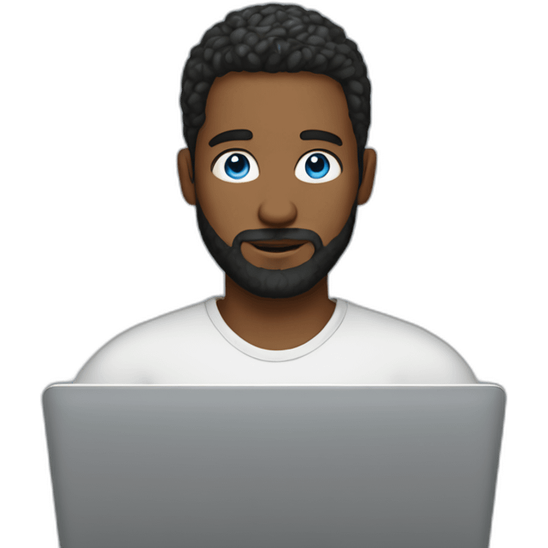 man with blue eyes bun and beard at a laptop emoji