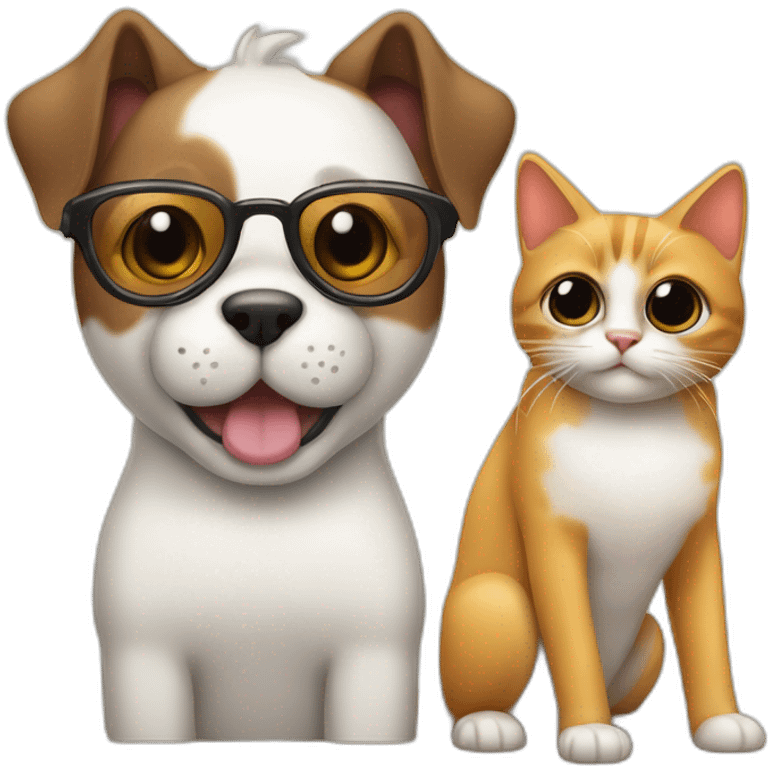 un cane e un gatto entrambe con degli occhiali rossi emoji