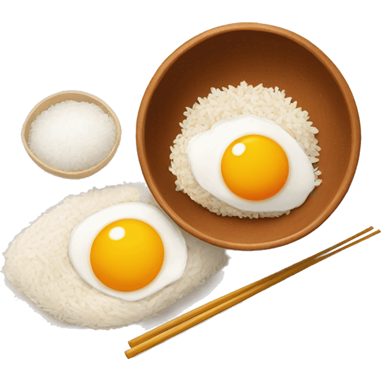 a bowl of rice with double sunny side up eggs and 2 chicken drumstick emoji