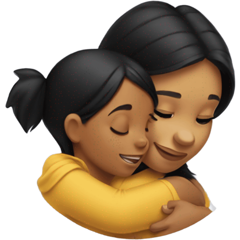 Winne the Pooh hugging girl with black hair and gold hoop earrings  emoji