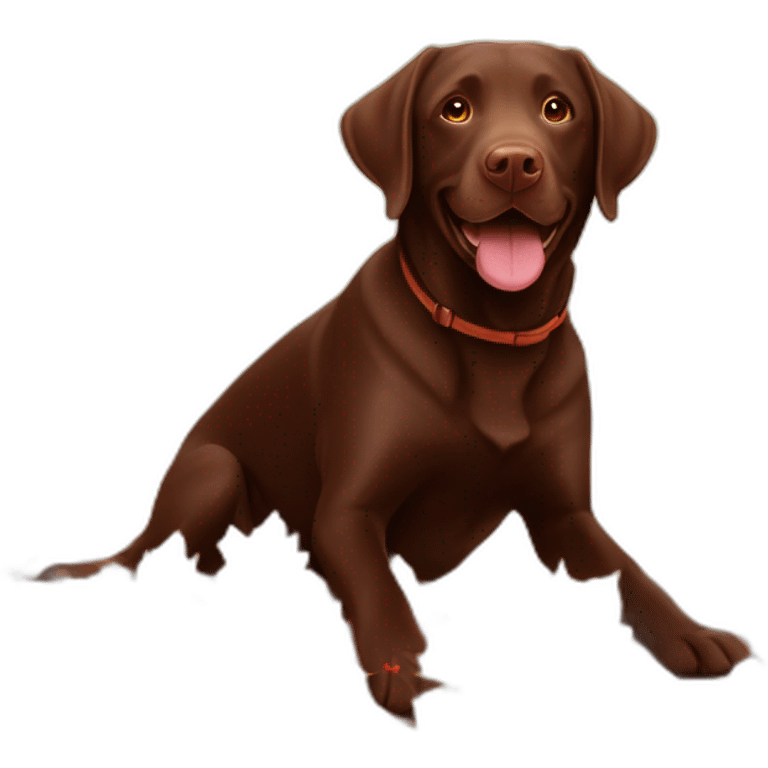 Chocolate labrador playing with autumn leaves emoji