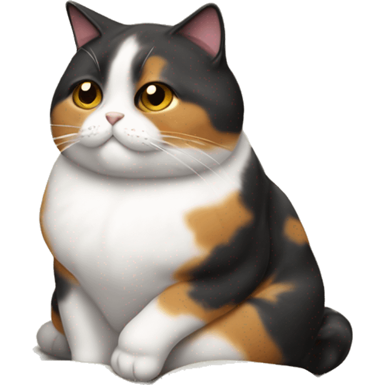 Fat calico cat reading emoji