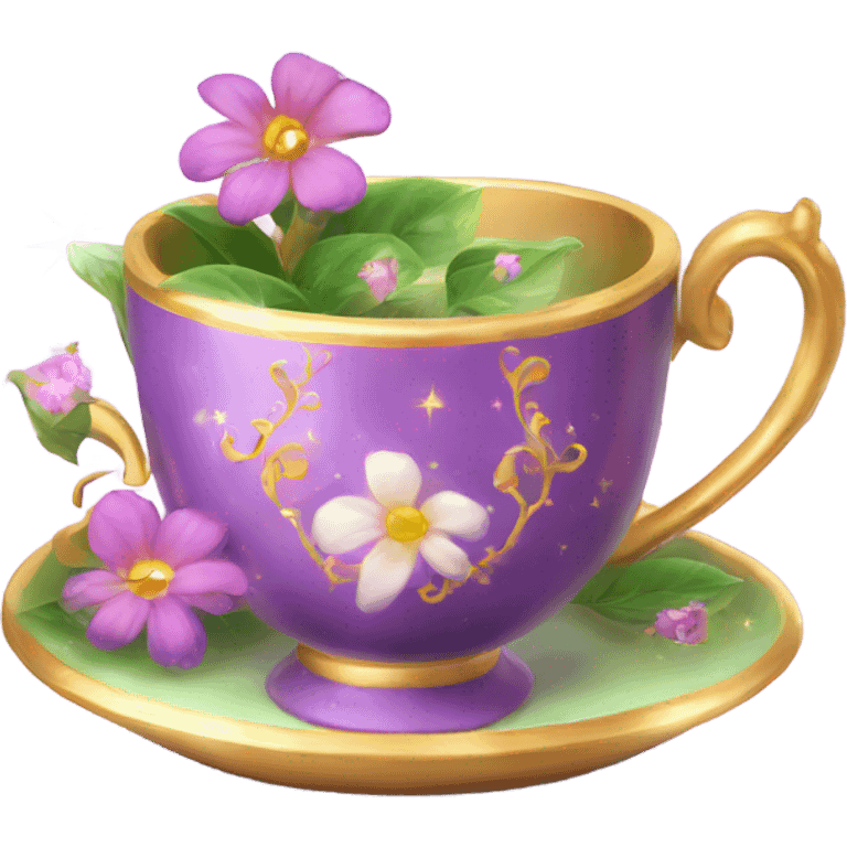 magic tea cup with flowers and sparkle  emoji