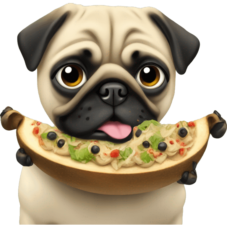 a pug eating natur emoji