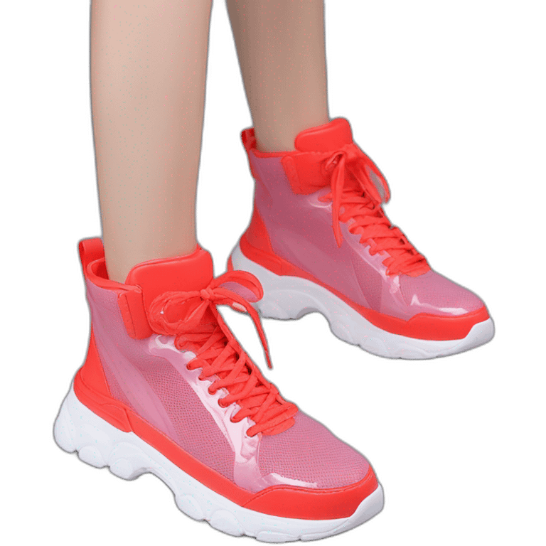 Ribber-trimmed mesh pvc sneakers crimsom emoji