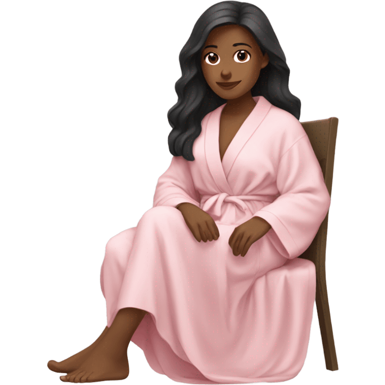 Girl with dark brown long hair relaxing in a light pink robe emoji