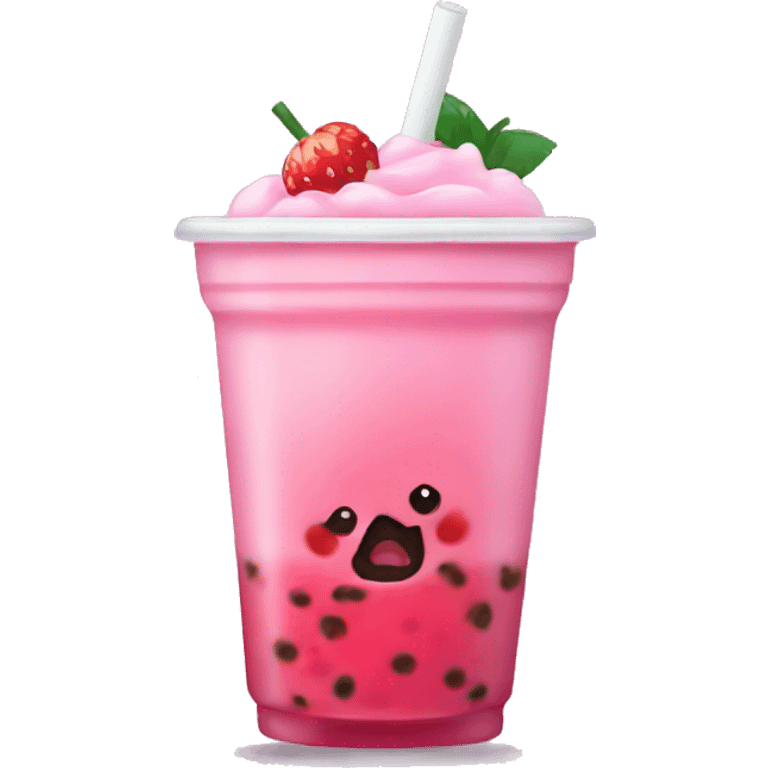 Pink Boba tea, strawberry emoji