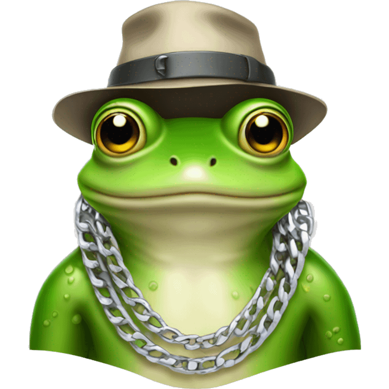 Frog wearing a bucket hat and silver chain around neck  emoji