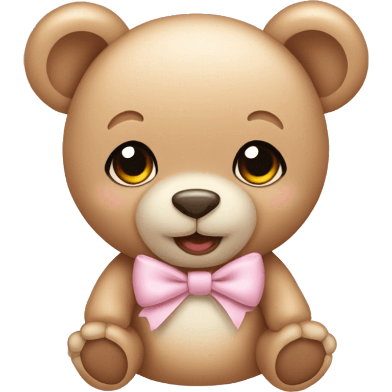 Baby teddy bear with a light pink bow on the ear emoji