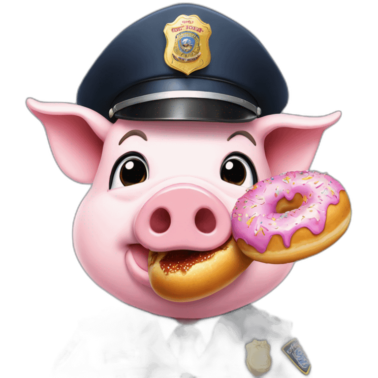 Pig in police hat eating donut with pistol emoji