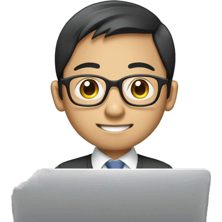 Young Asian office worker wearing glasses using a laptop emoji