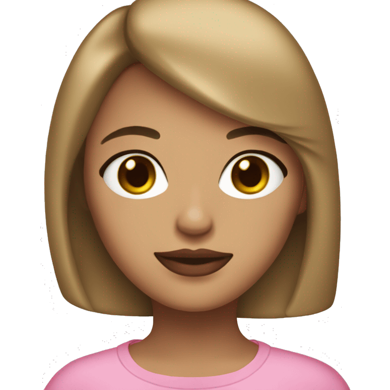 a young woman with a straght bob dark blonde, almonds brown eyes, pink lips and lots of earrings emoji