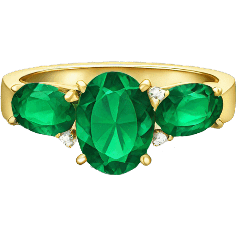 gold set engagement ring with oval emerald  emoji