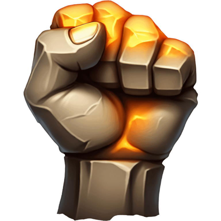 A massive stone fist, glowing with faint orange energy, made of jagged rock, ready to strike with cracks appearing on the surface. emoji