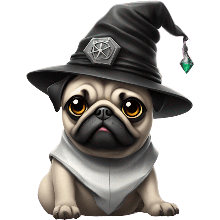 cyberpunk pug wearing a black wizard's hat emoji