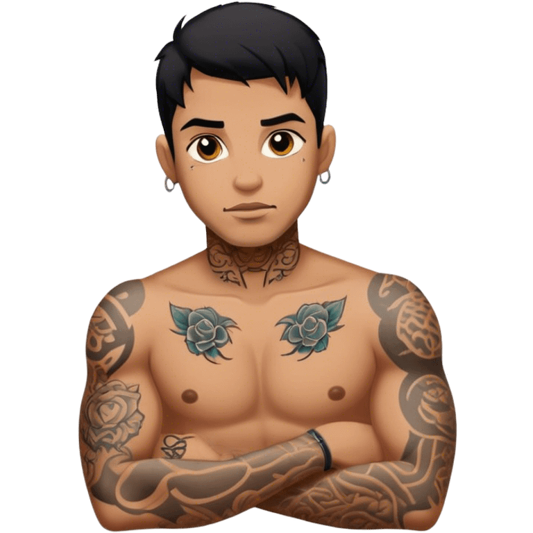 black haired man with tattoos  emoji