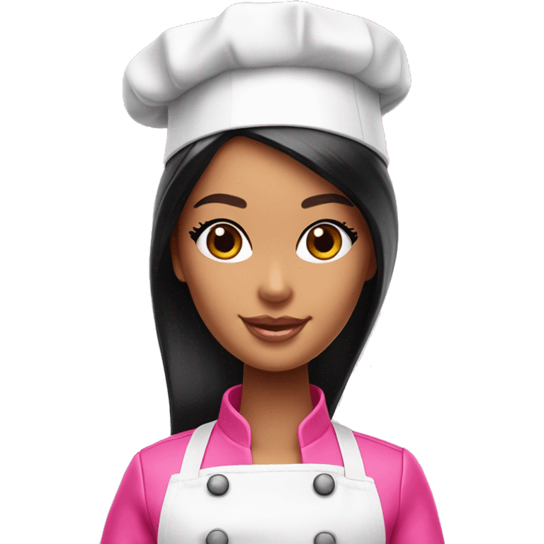 Barbie chef black hair pink and gold chef hat emoji