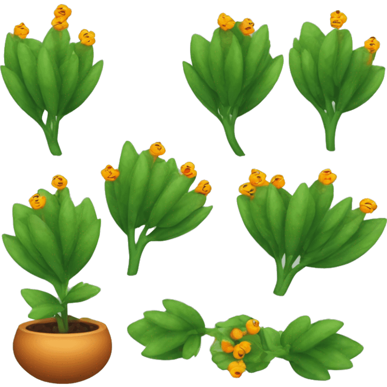 Create an emoji of a plant with a thin, slightly hairy green stem and oval, dark green, serrated leaves in opposite pairs. Add small greenish-yellow star-shaped flowers and round, reddish-orange berries at the leaf axils. emoji