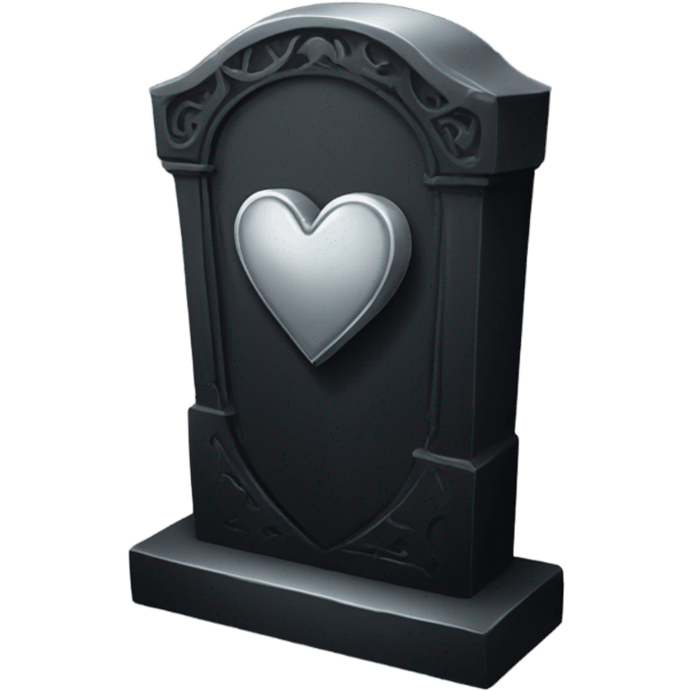 a black tombstone with the inscriptions in silver RIP and a silver heart emoji