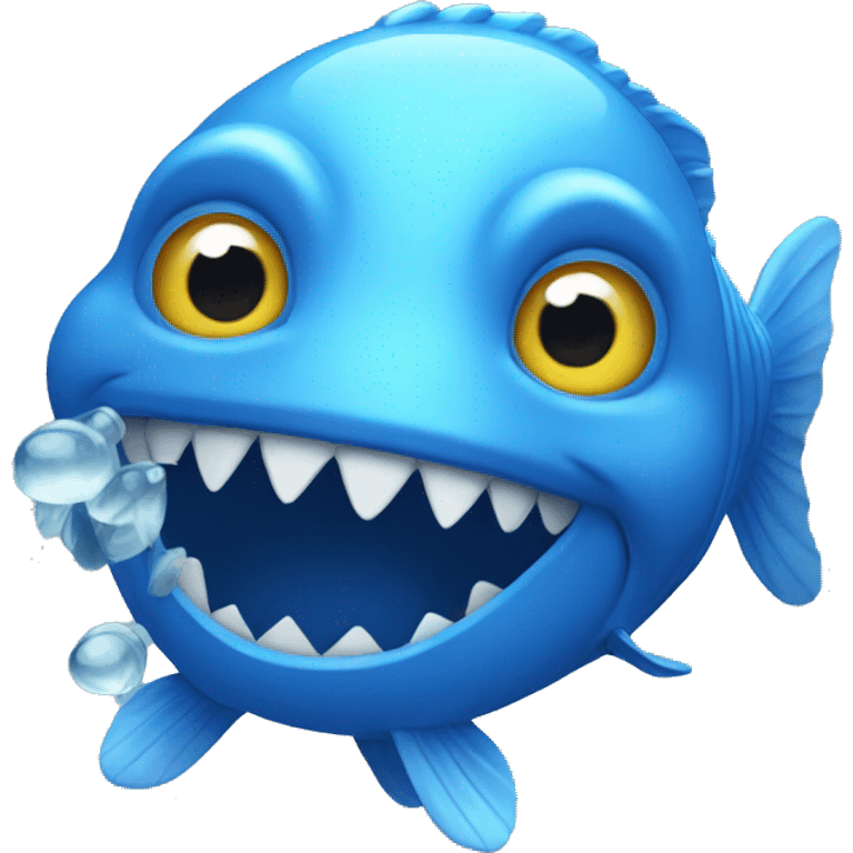 Blue fish emoji with big teeth emoji