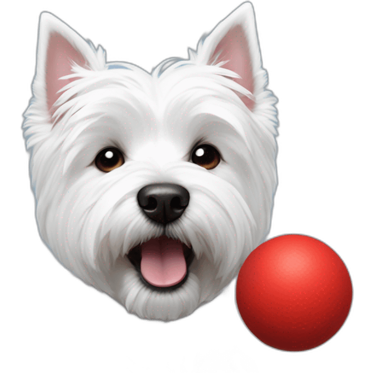 Westie dog with a red and blue ball in his mouth emoji